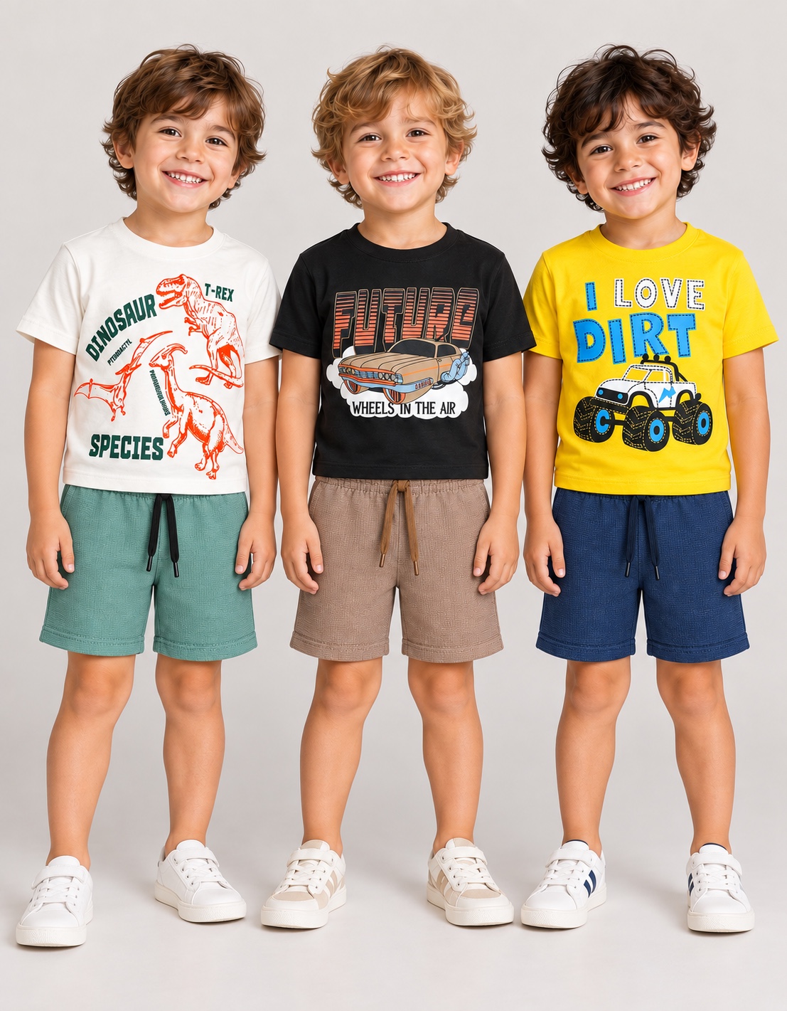 Conjunto menino camiseta e bermuda — sortido — tamanhos 1, 2, 3 — Cores e estampas sortidas, foto 1