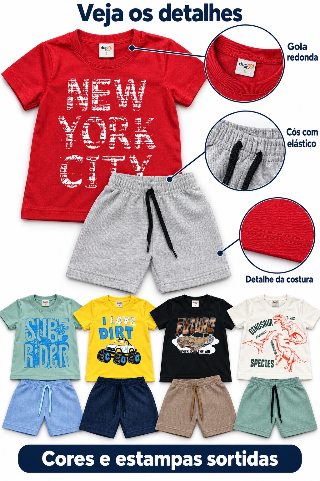 Conjunto menino camiseta e bermuda — sortido — tamanhos 4, 6, 8 — Cores e estampas sortidas, foto 1