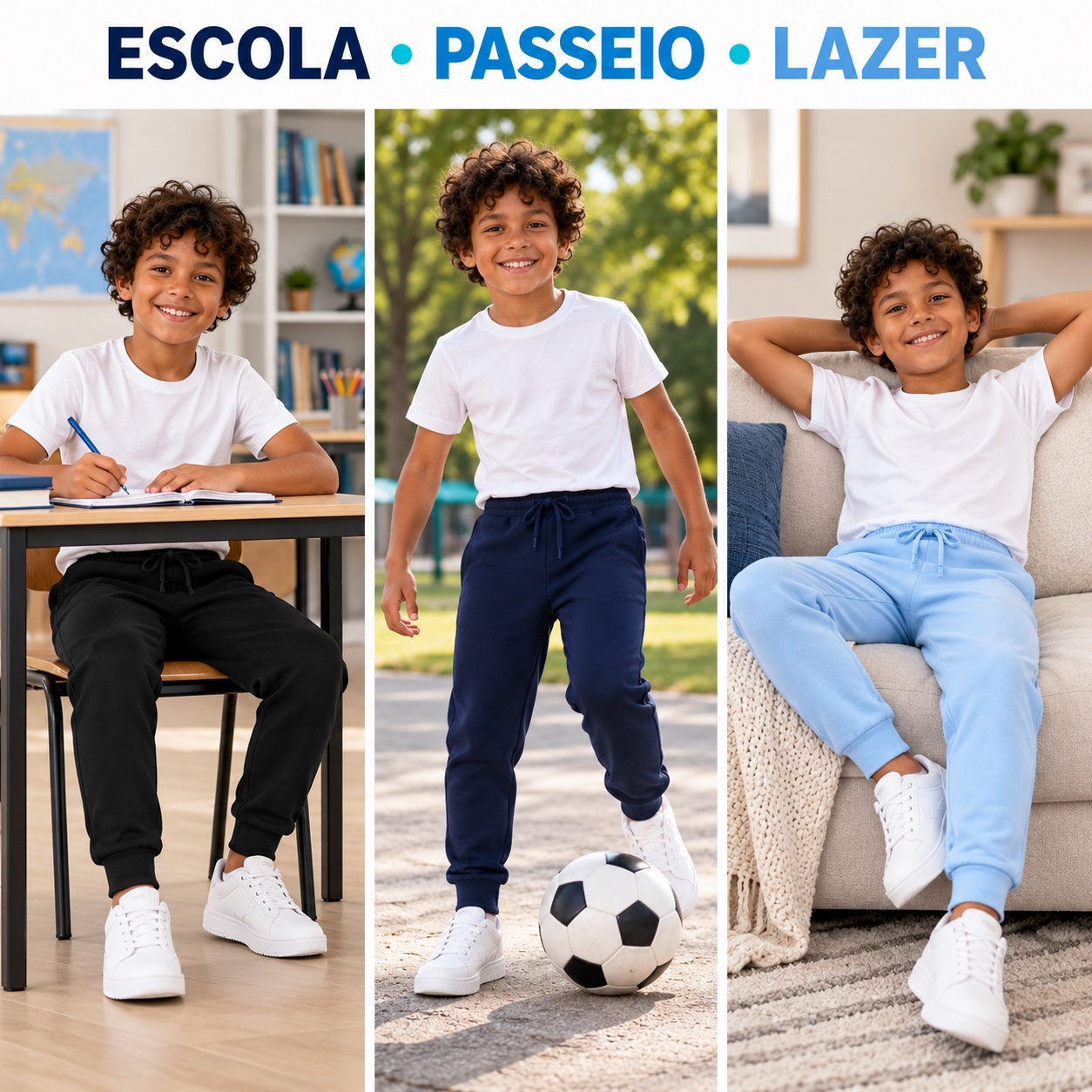 Kit 3 calças de moletom flanelado menino